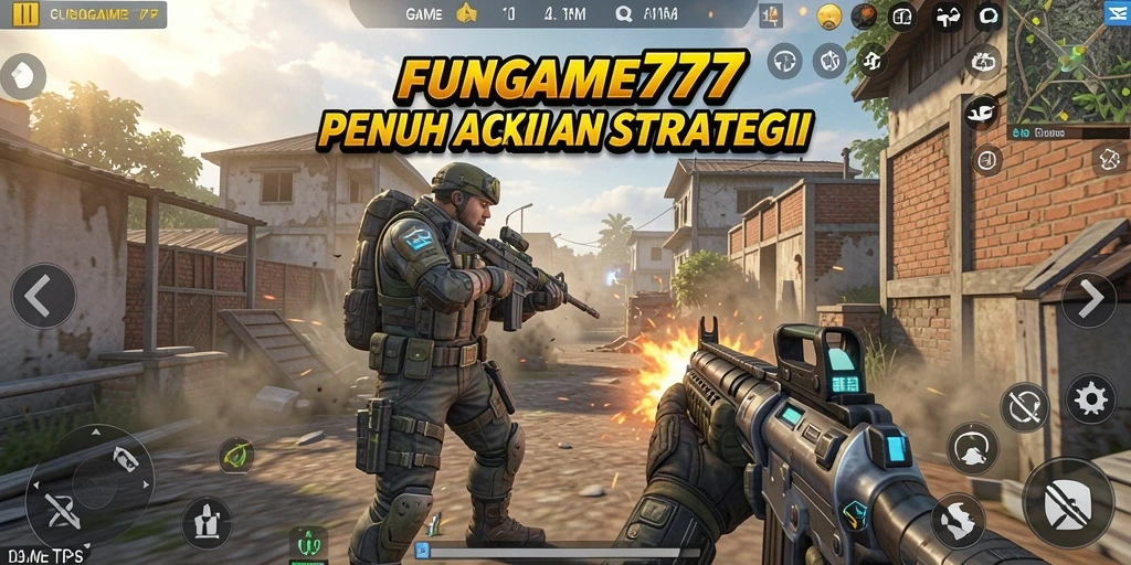 Tampilan gameplay mendebarkan FUNGAME777 dari perspektif TPS.