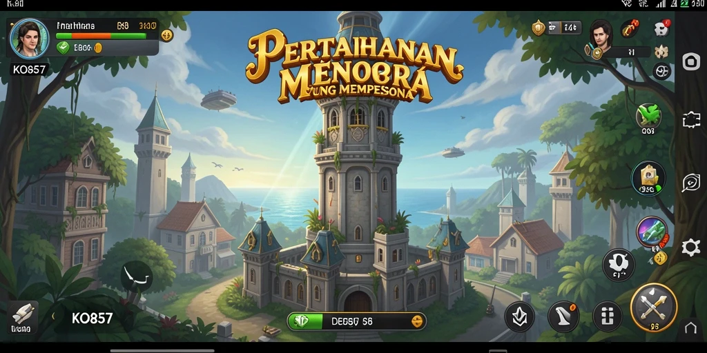 Screenshot gameplay KO857 menunjukkan pertempuran menara yang mendebarkan.