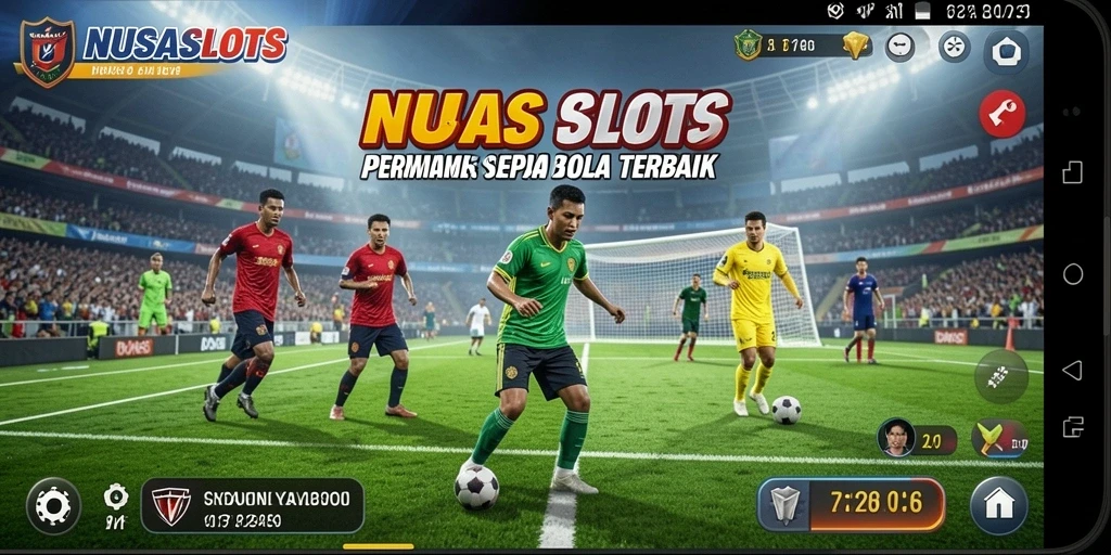 Screenshot gameplay <strong>NUSASLOTS</strong> dengan aksi sepak bola yang seru.